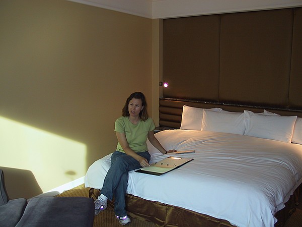 Samantha in our Melbourne hotel room at the Grand Hyatt