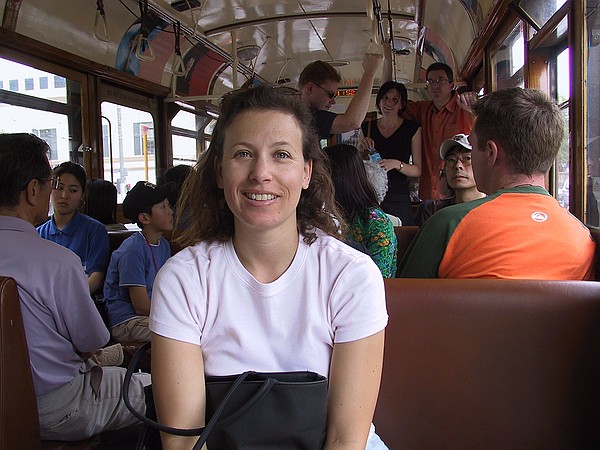 Samantha on a Melbourne tram