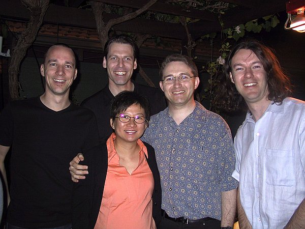 David's post-grad university pals.  Will, Claus, Denise & Andrew (David far right)