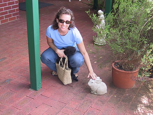 Samantha says goodbye to the concrete bunny as we now must leave King Tree.