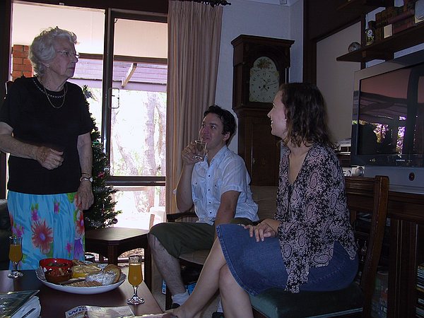 Christmas day at the Newman's.  Muriel, Ben and Sam share stories.