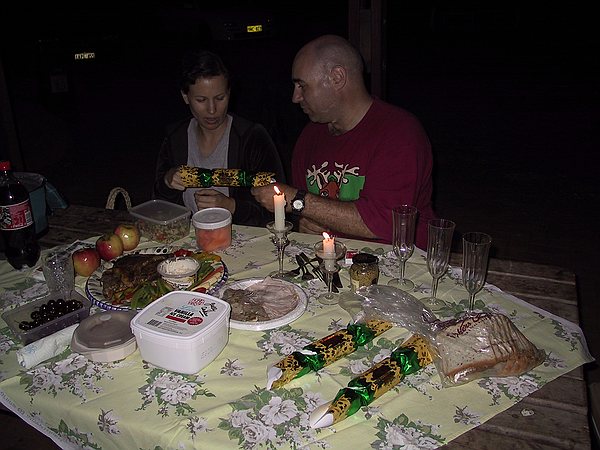 Our summer, outdoor, Christmas dinner with Sambo.