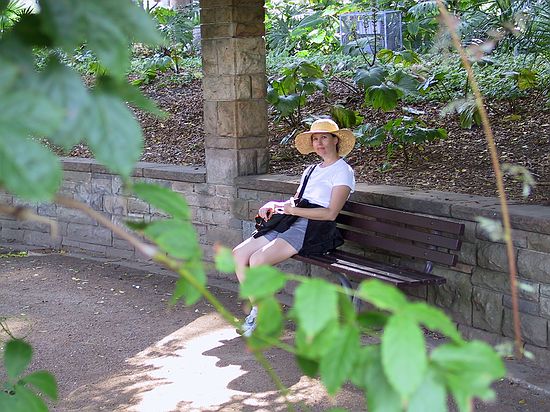 Our journey continues... Samantha is taking a rest in Sydney's Hyde Park.