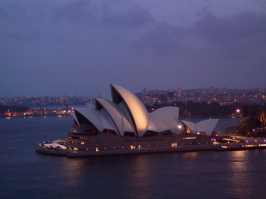 The Opera House as seen from the Harbour Bridge.